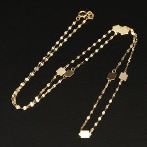 14K Gold Square Station Fancy Link Necklace